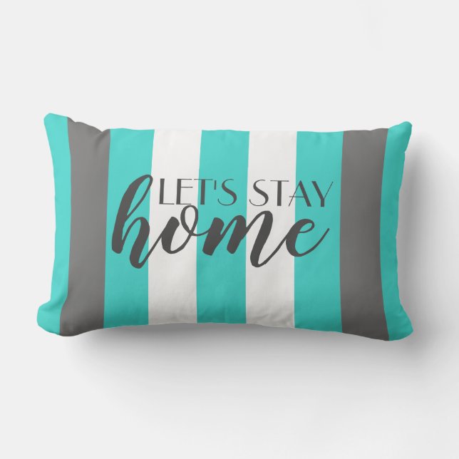 Cute Colour Striped Grey and Blue Pattern With Tex Lumbar Pillow (Front)