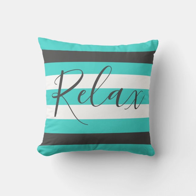 Cute Colour Striped Grey and Blue Pattern With Tex Throw Pillow (Front)