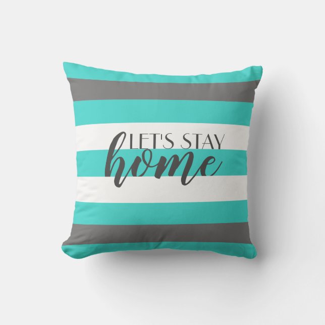 Cute Colour Striped Grey and Blue Pattern With Tex Throw Pillow (Front)