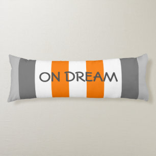 Cute Colour Striped Grey and Orange With Text Body Pillow