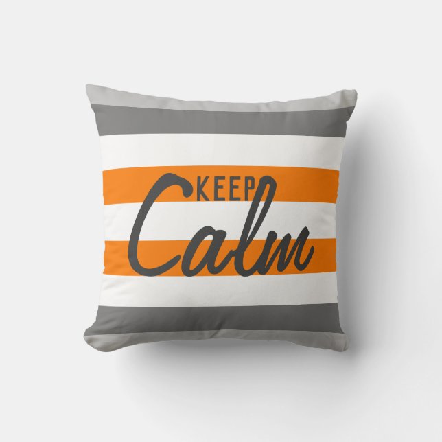 Cute Colour Striped Grey and Orange With Text Throw Pillow (Front)