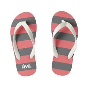 Cute Colour Striped Grey and Pink Pattern  Kid's Flip Flops