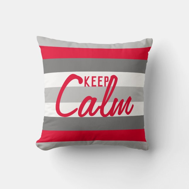 Cute Colour Striped Grey and Red With Text Throw Pillow (Front)