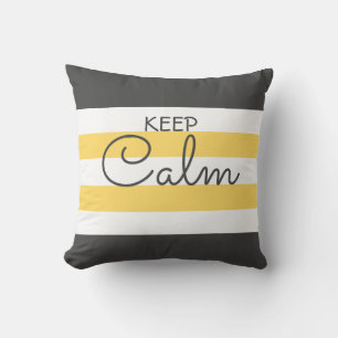 Cute Colour Striped Grey and Yellow With Text  Throw Pillow