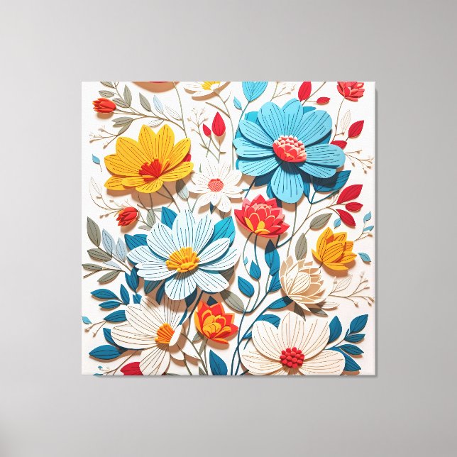 cute coloured flowers pattern in white background canvas print (Front)