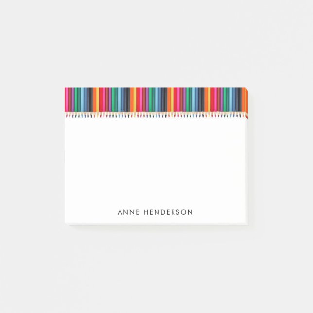 Cute Coloured Pencils Personalized Teachers Name Post-it Notes (Front)