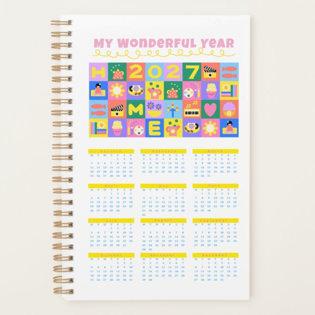 Cute Colourful 2027 Year at a Glance Calendar Post Planner (Front)