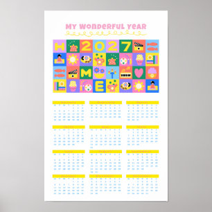 Cute Colourful 2027 Year at a Glance Calendar Post Poster