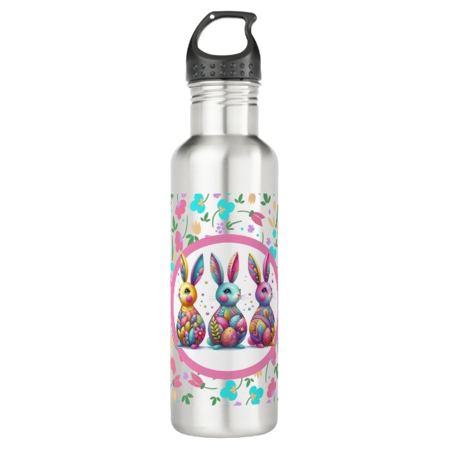 Cute, colourful 3 Easter bunny 710 Ml Water Bottle (Front)