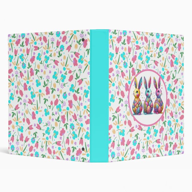 Cute, colourful 3 Easter bunny Binder (Background)