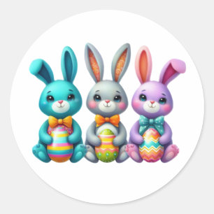 Cute, colourful 3 Easter bunny Classic Round Sticker
