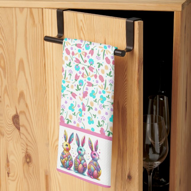 Cute, colourful 3 Easter bunny Kitchen Towel (Thirds Fold)