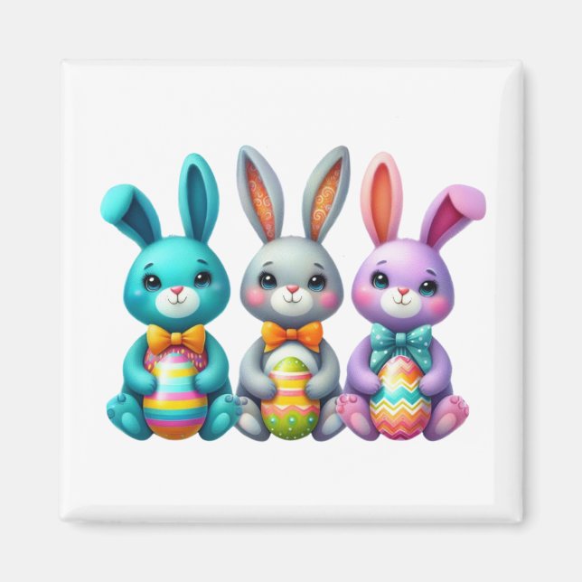 Cute, colourful 3 Easter bunny Magnet (Front)