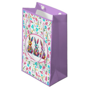 Cute, colourful 3 Easter bunny Small Gift Bag