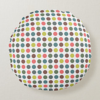 Cute colourful 70s pattern with polka dots round pillow