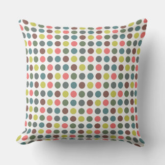 Cute colourful 70s pattern with polka dots throw pillow