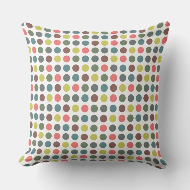 Cute colourful 70s pattern with polka dots throw pillow (Front)