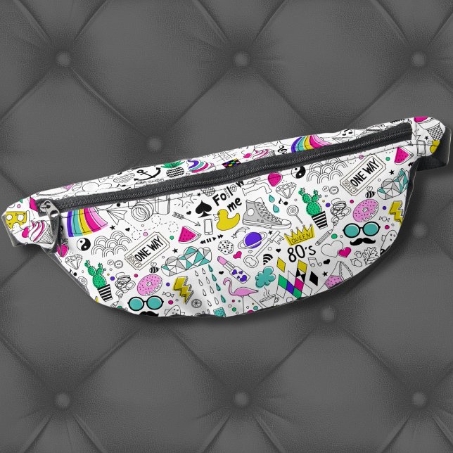Cute Colourful 80s Pattern Fanny Pack (Trendy Cute Colorful Rainbow 80s Cartoon Pattern Fanny Pack)