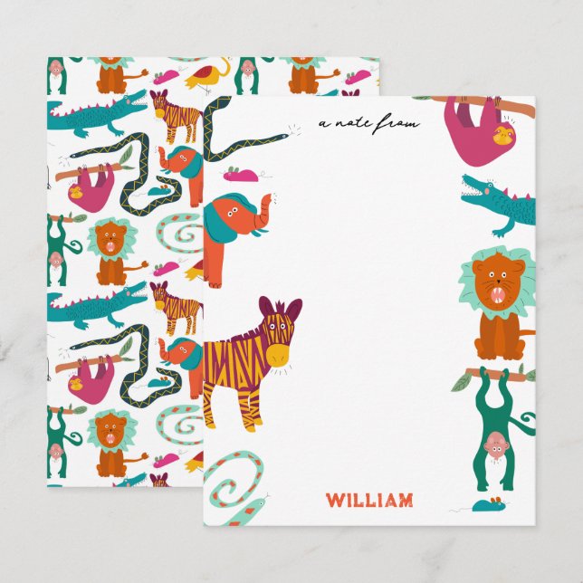 Cute Colourful Abstract Animals Custom Kids Name  Card (Front/Back)