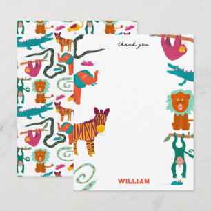 Cute Colourful Abstract Animals Custom Kids Name  Thank You Card