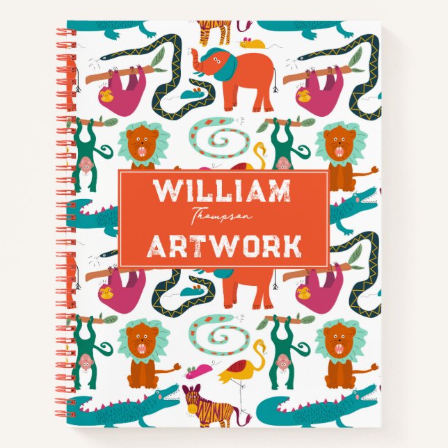 Cute Colourful Abstract Animals Kids Artwork Sketc Notebook (Front)