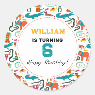 Cute Colourful Abstract Animals Kids Birthday Part Classic Round Sticker