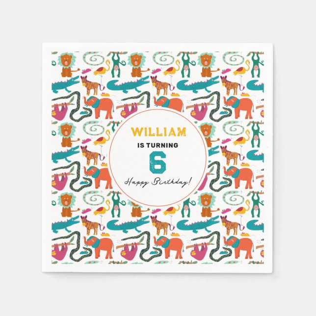Cute Colourful Abstract Animals Kids Birthday Part Napkin (Front)