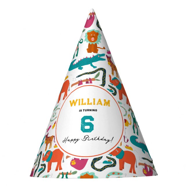 Cute Colourful Abstract Animals Kids Birthday Part Party Hat (Front)