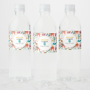 Cute Colourful Abstract Animals Kids Birthday Part Water Bottle Label