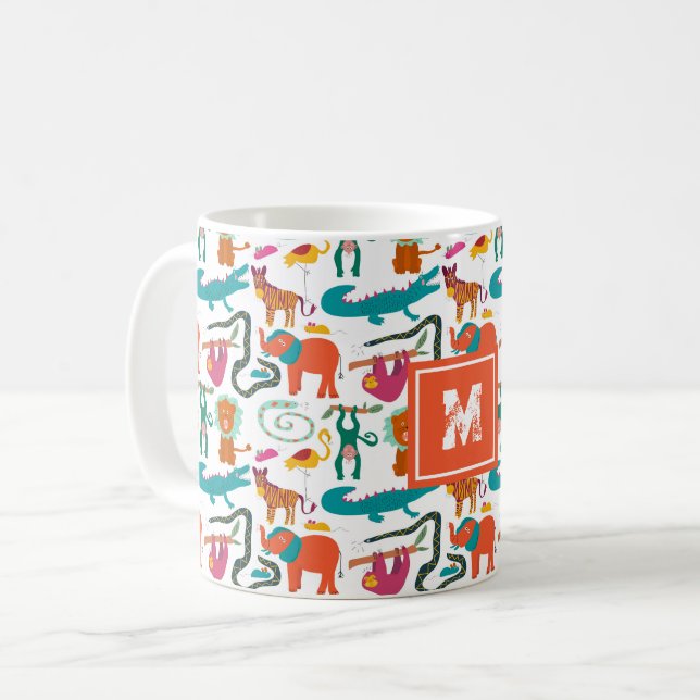 Cute Colourful Abstract Animals Kids Pattern Coffee Mug (Front Left)
