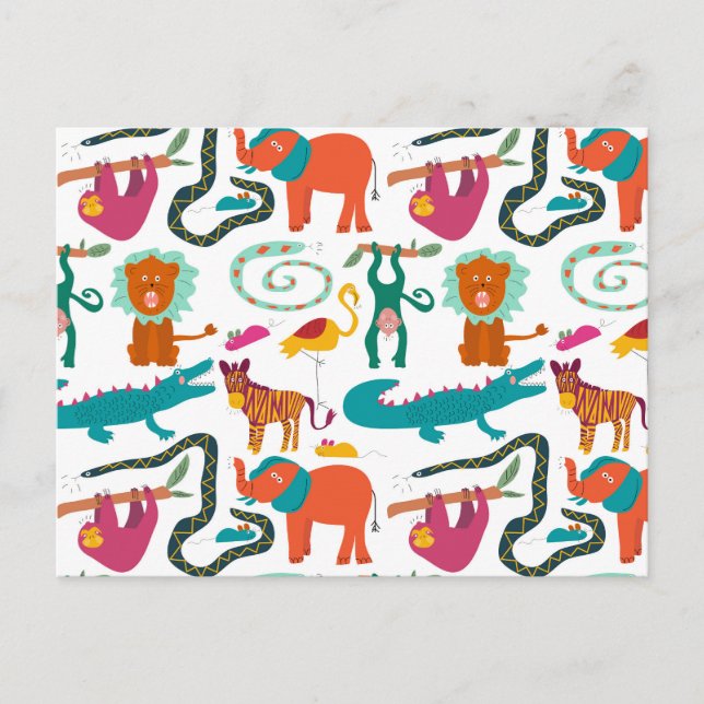 Cute Colourful Abstract Animals Kids Pattern Holiday Postcard (Front)