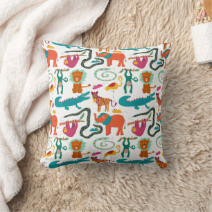Cute Colourful Abstract Animals Kids Pattern Throw Pillow