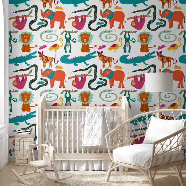 Cute Colourful Abstract Animals Kids Pattern Wallpaper (Kids)