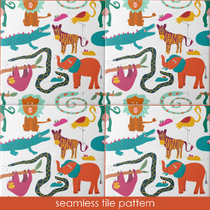 Cute Colourful Abstract Animals Kids Seamless Tile