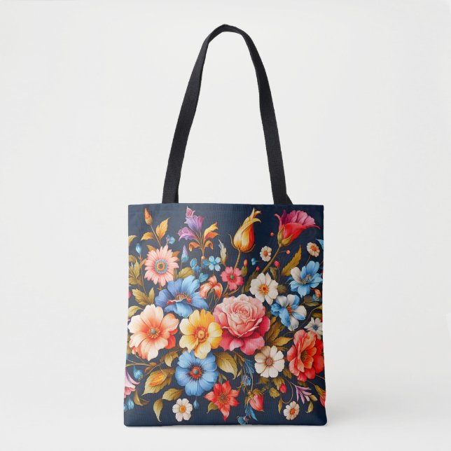 Cute Colourful Abstract Floral Design Tote Bag (Front)