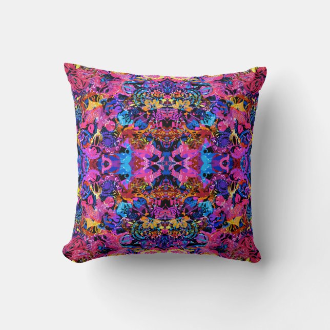 Cute colourful abstract floral patterns throw pillow (Front)