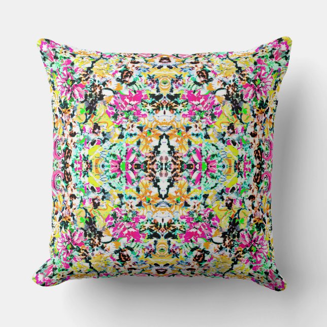 Cute colourful abstract floral throw pillow (Front)