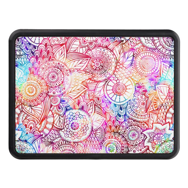 Cute colourful abstract flowers license plate fram trailer hitch cover (Front)