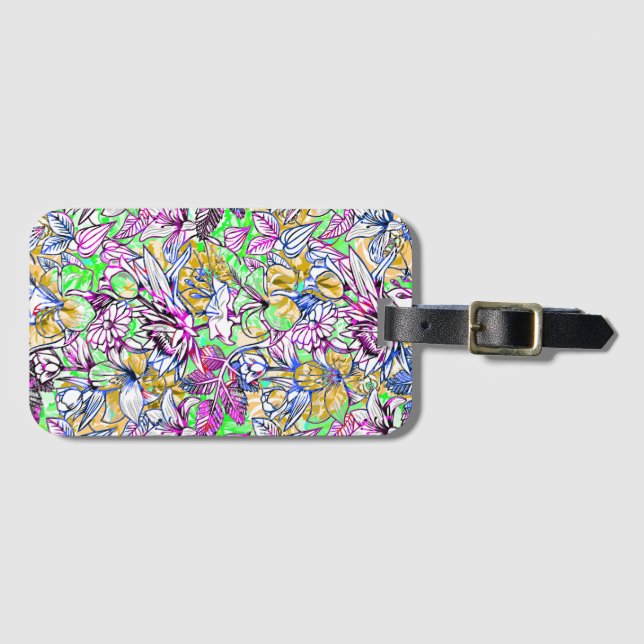 Cute colourful abstract flowers luggage tag (Front Horizontal)