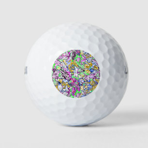 Cute colourful abstract flowers luggage tag golf balls