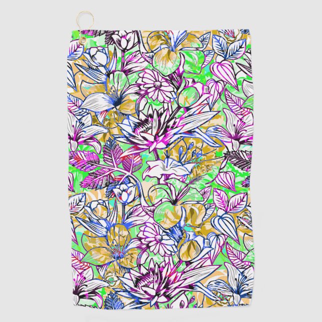 Cute colourful abstract flowers luggage tag golf towel (Front)