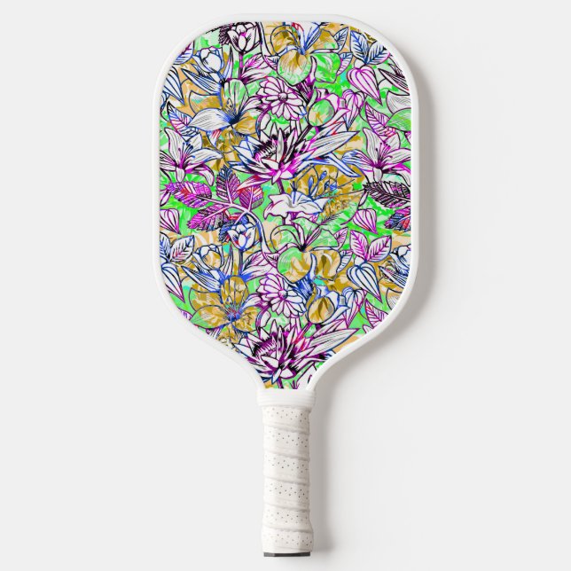 Cute colourful abstract flowers luggage tag pickleball paddle (Front)