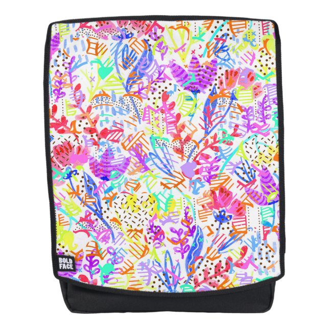 Cute colourful abstract flowers patterns backpack (Front)