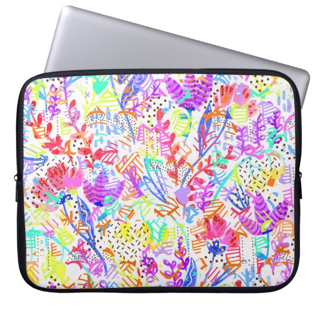 Cute colourful abstract flowers patterns laptop sleeve (Front)