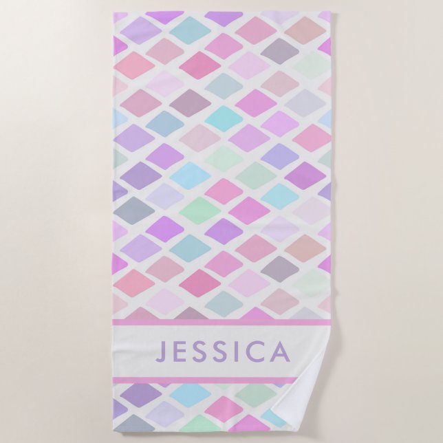 Cute Colourful Abstract Geometric Diamond Pattern Beach Towel (Front)