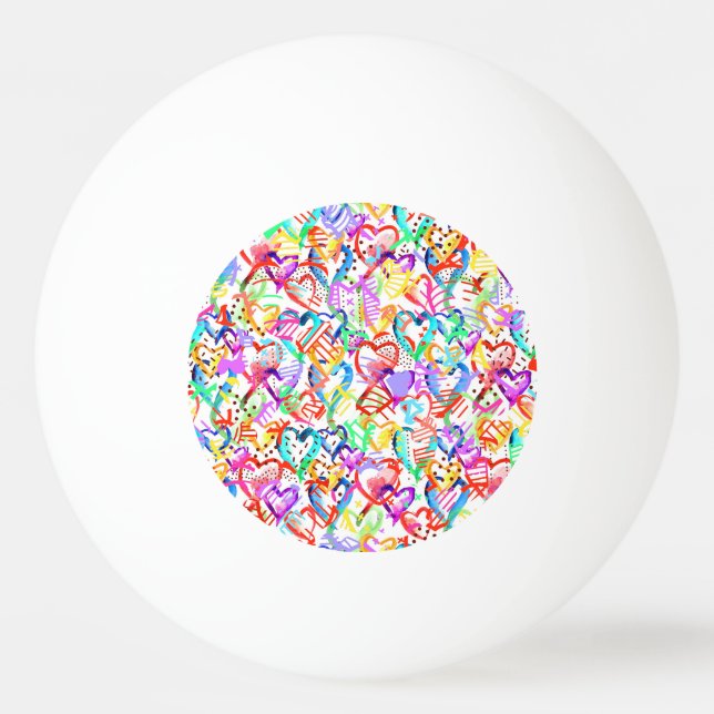 Cute colourful abstract hearts patterns ping pong ball (Front)