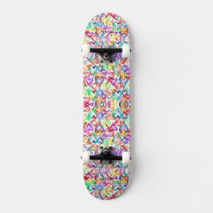 Cute colourful abstract hearts patterns skateboard