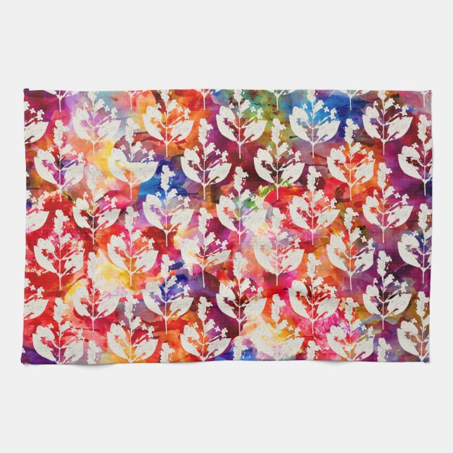 Cute colourful abstract leaves patterns kitchen towel (Horizontal)