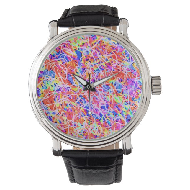 Cute colourful abstract lines painting watch (Front)