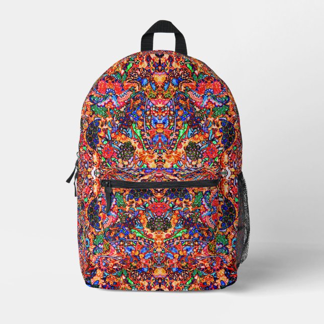 Cute colourful abstract magic floral nature printed backpack (Front)